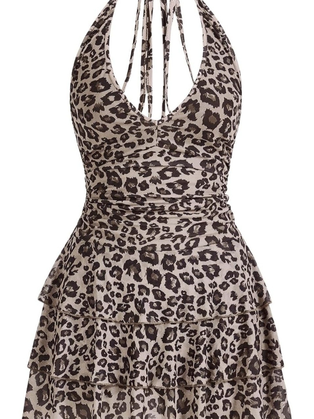 Backless Leopard Halter Mini Dress in Brown